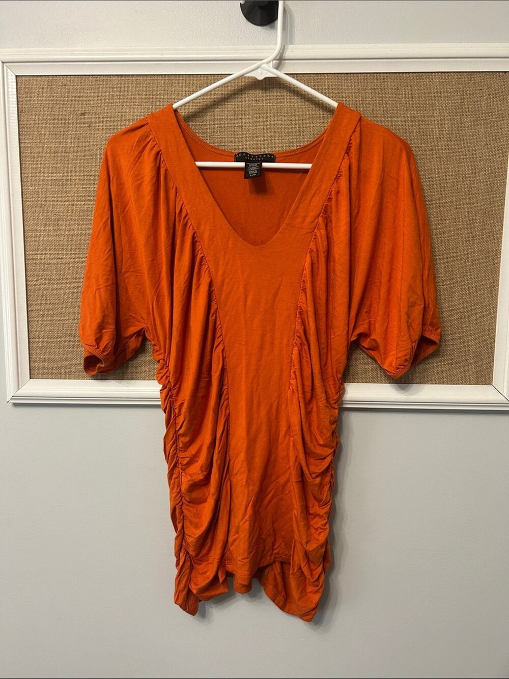 Apostrophe Bright Orange Ruched V-Neck Tunic